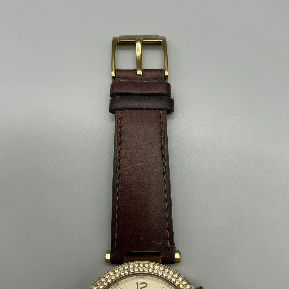 Michael Kors Womens Watch 39mm Gold Tone Leather Chronograph MK-2249 New Battery